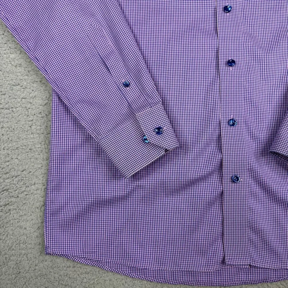 Eton Shirt Men 40 15 3/4 Purple Gingham Check Contemporary Long Sleeve Button Up